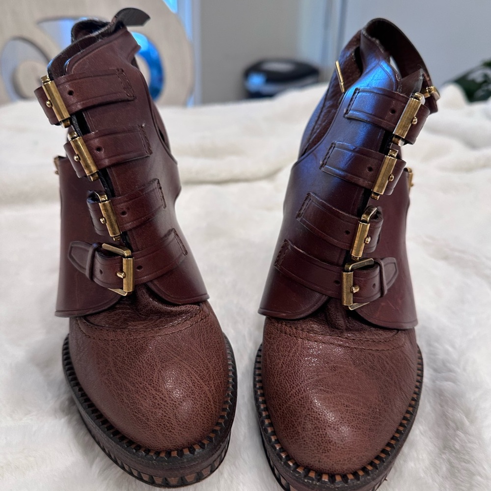Brown Leather Women's Buckle Boots